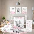 Personalized Crib Bedding Set, 5 Pcs Custom Nursery Bedding Sets with Name, Infant Bedding Set for Baby Girls, Pink Elephant Double Layer Baby Crib Set, Babies Toddlers Kids Customized Gifts