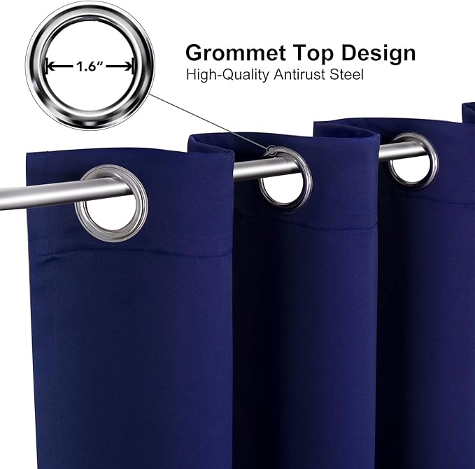 ChrisDowa Small Window Curtains for Kitchen and Bedroom - Grommet Short Thermal Insulated Room Darkening Curtains (2 Panels, Navy Blue, 34 x 36 Inch)