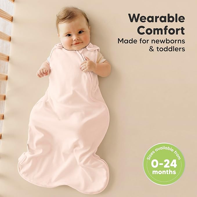 2-Pack Organic Baby Sleep Sacks, 100% Cotton - Soft & Breathable 0.5TOG Baby Wearable Blanket, Toddler Sleeping Sack 6-18 months, Easy to Wear Transitional Swaddles for Newborns,Infants(Mist Rose, M)