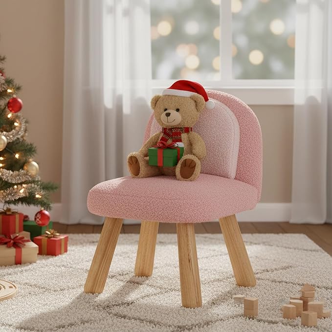 Kids Chair Toddler Chairs Comfy Sherpa Toddler Couch Sofa, Fluffy Kids Desk Chair for Drawing, Wooden Kid Reading Chairs, Boys Girls Desk Chairs for Bedroom/Playroom/Nursery/Gifts, Pink