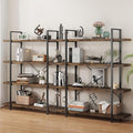 4 Tier Bookcase, 47 Inch Wide Wood Bookshelf, 120lbs Shelf Capacity, Rustic Open Shelving Industrial Display with Reinforced Horizontal Brown Shelves for Living Room Bedroom Office 2 Set