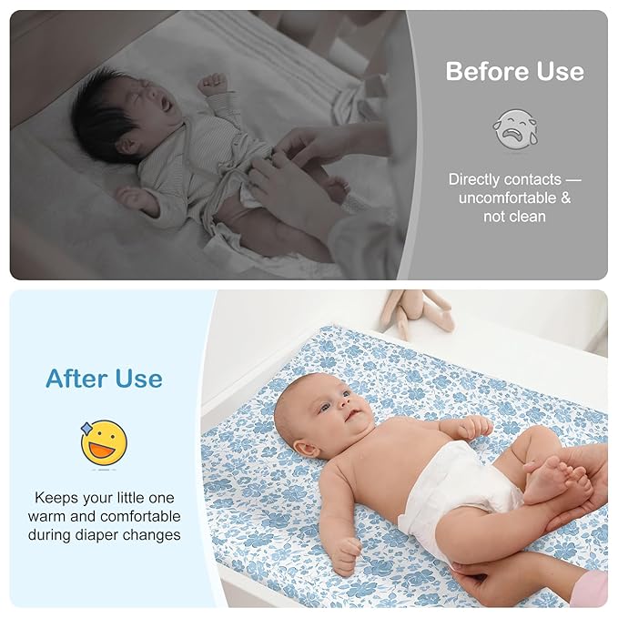 FIOBEE Changing Pad Cover Waterproof 2 Pack Quilted Diaper Change Table Sheets Breathable & Ultra Soft for Newborn Baby Boys Girls Fitted Changer Pads 32"x 16", Light Blue
