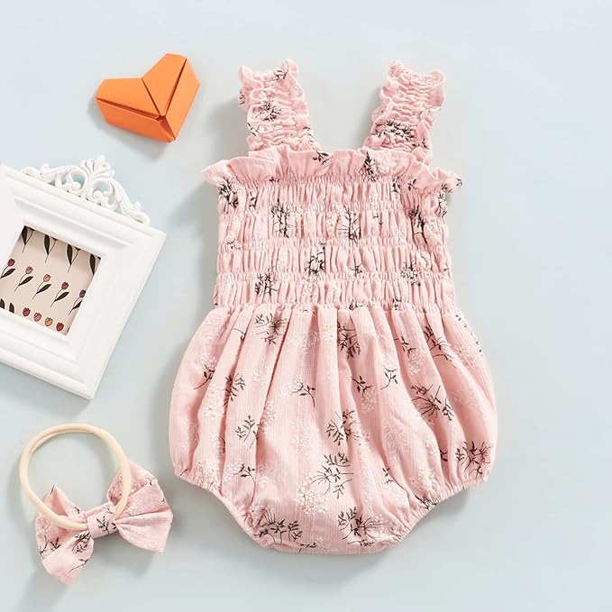Meihuida Newborn Baby Girl Sleeveless Rompers Summer Clothes Cotton Bodysuit with Headband