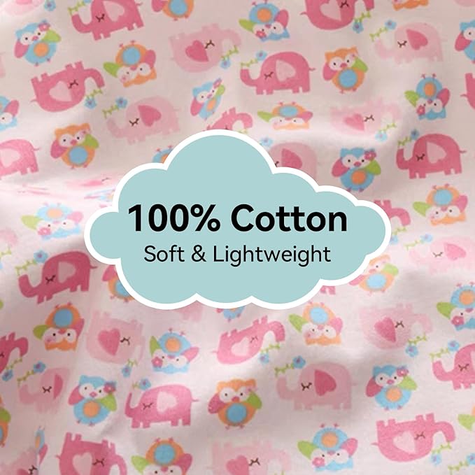 Kids Throw Blanket – Soft Cotton Toddler Blanket with Cute Owl & Pink Elephant Pattern, Lightweight Breathable Bed Throw with Stitched Edges, 40 x 60 in (101.6 x 152.4 cm)