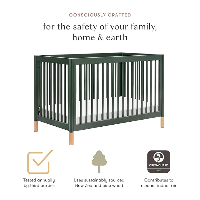 Babyletto Gelato 4-in-1 Baby Crib Convertible to Wooden Toddler Bed, Daybed & Full-Size Bed, GREENGUARD Gold Certified - Made of 100% Solid Wood, Includes Toddler Conversion Kit - Forest Green