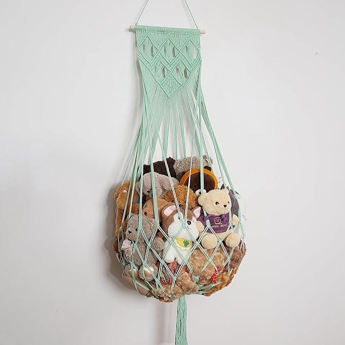 Stuffed Animal Hammock Wall Hanging Net for Stuffed Animal Net Stuffed Animal Storage Plush Toy Holder Toy Organizer for Boho Kidroom Nursery (Green)