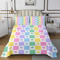 Manfei Lucky Clover Kids Bedspread King Size,Colorful Geometric Checkered Grids Coverlet Set,Girls Women Room Decor,Four Leaf St. Patrick's Day Quilted Coverlet,Kawaii Bedding Quilt,2 Pillowcases