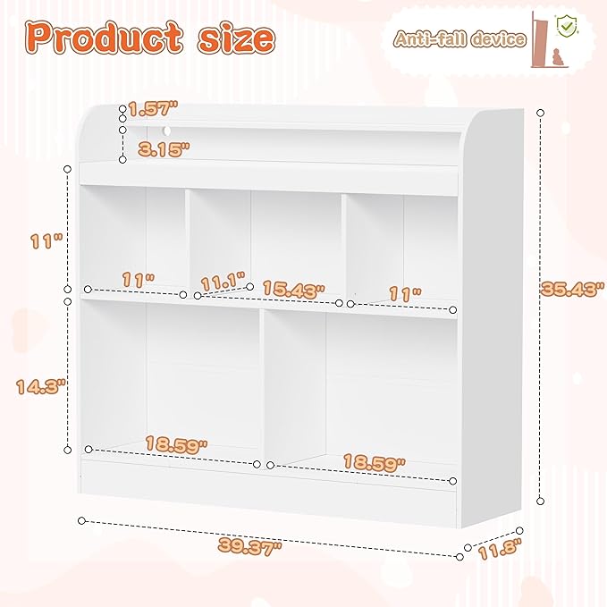 Lkeiyay Open Shelf Kids Bookcase，Montessori Toy Organizer with LED Lights - White Wooden Open Bookcase for Kids, Bedroom, Back to School，Playrooms & Nurseries