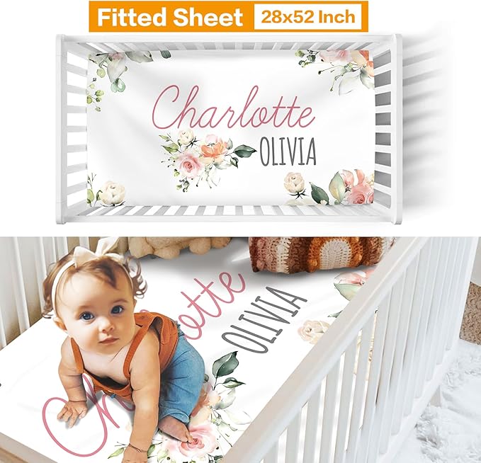 Custom Crib Bedding Set - Highland Cow Design Personalized Name Baby Nursery Bedding 3 Pcs Set - Chic Soft Blanket, Sheet, Pillowcase for Newborns Boys Girls Gifts Color24