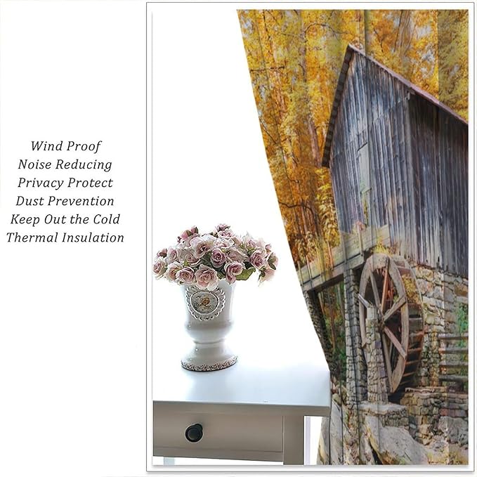 Autumn Waterfall Blackout Curtains, Landscape Fall Waterfall Outdoor Nature Art Window Drapes, for Bedroom Living Room 52" W X 84" L