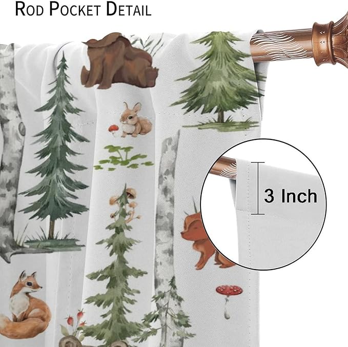 Animal Kids Curtains, Woodland Squirrel Rabbit Bear Animal Friends Forest Curtains for Boys and Girls Bedroom Living Room Kitchen 63x72in