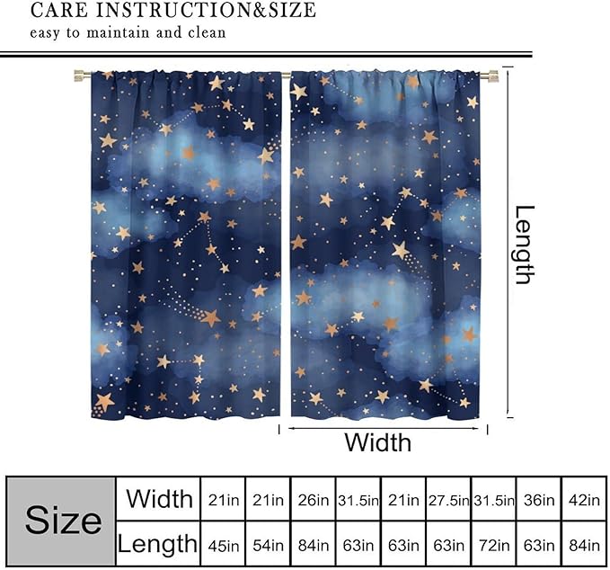 Starry Sky Blackout Curtains, Starry Scenery Blue Night Sky Stars Window Drapes for Kids Boys Girls Bedroom Living Room 42" W X 63" L