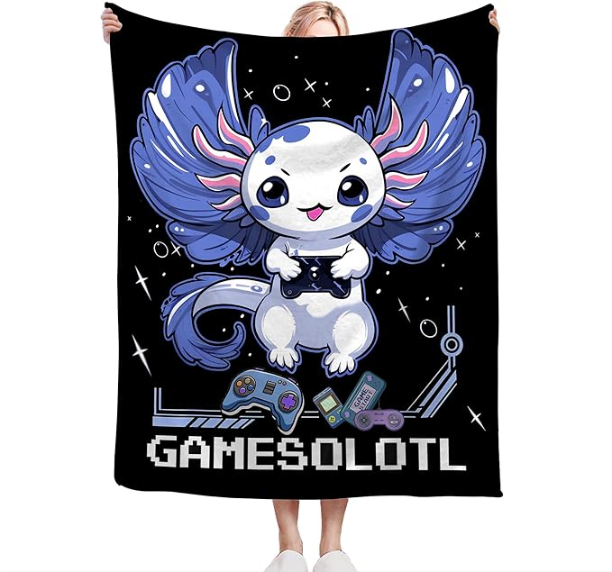 Axolotl Gaming Blanket Throws Axolotl Gifts Cute Axolotl Game Throw Blanket for Boys Kids Gamesolotl Blanket Adults Soft Warm Cozy Fleece Blanket for Couch Sofa Bed 60"x50"