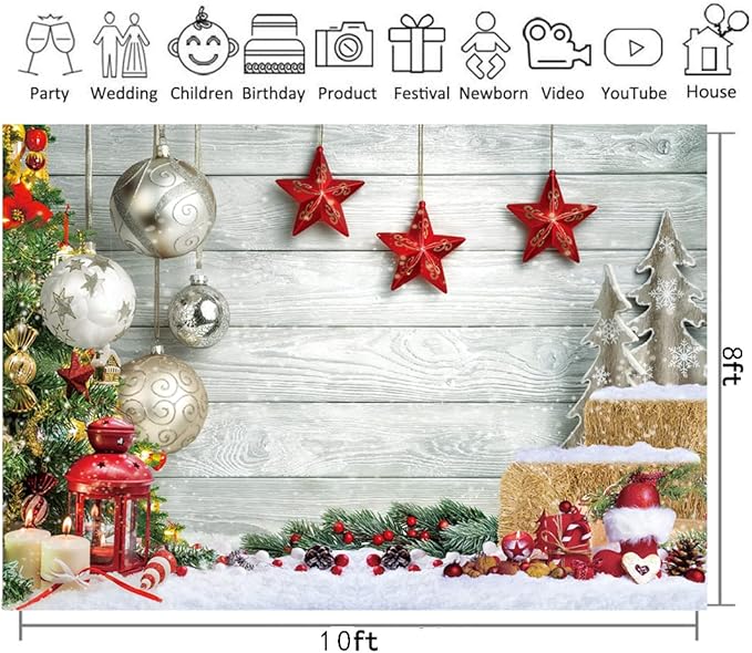 CYLYH 10x8ft Christmas Backdrop for Photography Christmas White Wood Floor Photography Backdrop Winter Snow Wooden Floor Xmas Background Newborn New Year Party Banner Decorop
