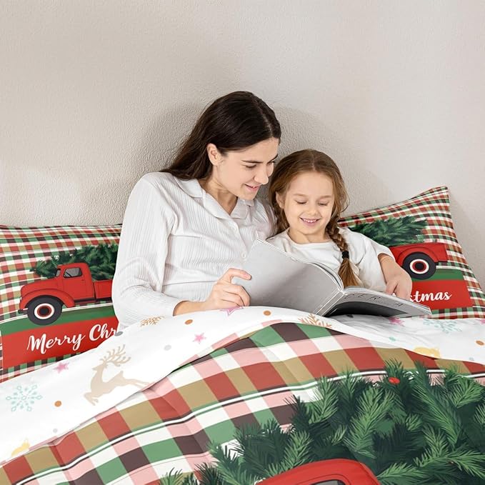 Feelyou Merry Christmas Kids Comforter Set King Size Christmas Tree Bedding Set Snowflake Duvet Quilt for Kids Boys Girls Bedroom Winter Decor Microfiber Ultra Soft Breathable