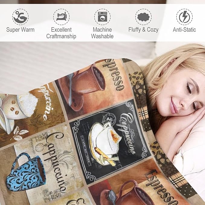 Coffee Blanket Gifts for Lovers - Soft Warm Cozy Fleece Throw for Women Men Adults - Sofa Bed Couch D1 40"x50"