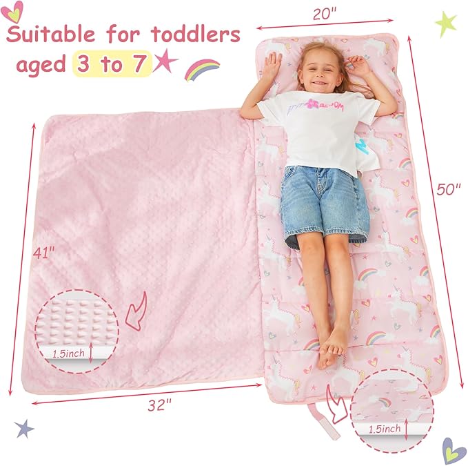 softan Toddler Nap Mat with Pillow and Blanket, Extra Large Rolled Napping Mats,Slumber Bags for Boys Girls,Easy to Roll up,Kids Sleeping Bag for Daycare, Preschool Travel Camping