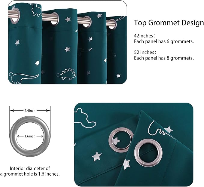 LORDTEX Dinosaur and Star Foil Print Blackout Curtains for Kids Room - Thermal Insulated Curtains Noise Reducing Window Drapes for Boys and Girls Bedroom, 52 x 45 Inch, Sapphire, Set of 2 Panels