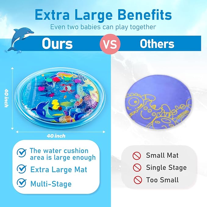 40''*40'' Tummy Time Water Mat for Babies, Extra Large Baby Water Mat for Sensory Development, Inflatable Water Play Mat Toys for Babies Toddlers 3 6 9 12 Months