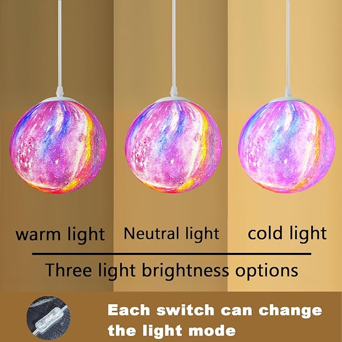 Plug in Pendant Light Fixtures Hanging Ceiling Lamp 16.4ft Cord,7in Colorful Hanging Moon Lamp Galaxy Lamp for Kids Bedroom,Led Moon Light Gift for Girls&Boys Lover Birthday(Bulb Included)