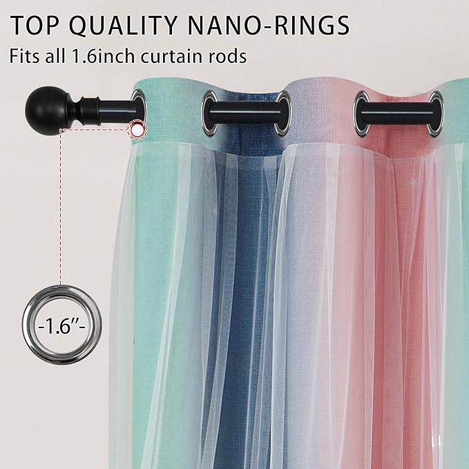 XiDi Pink Grey Green Girls Curtains for Bedroom Rainbow Blackout Short Curtains for Kitchen Cafe Window Room Darkening Kids Childs Nurser Room Wall Decor 45 inches Long 52 inches Wide 2 Panels Set