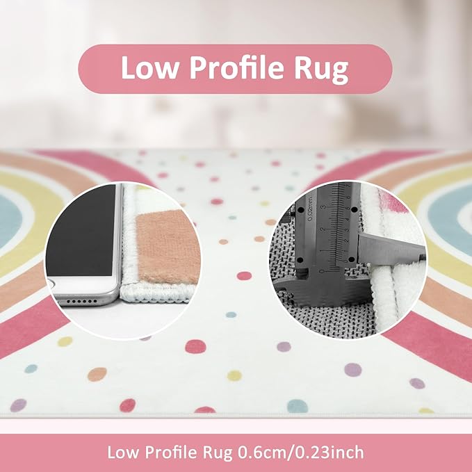 STARUIA Washable Rainbow Rug for Girls Bedroom, Colorful Rug 4x6 Area Rugs for Nursery Kid Room, Non-Slip Soft Polka Dot Carpet Kids Rugs for Classroom Playroom Tent Castle