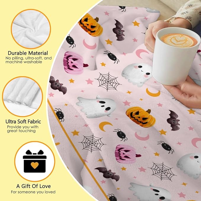 Custom Halloween Ghost Blanket | Personalized for Boys Girls | Plush Cozy Name Blanket | Halloween Decor Gifts | 40"x50"-Kids/Throw Size