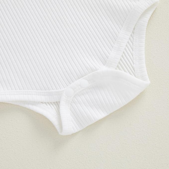 FIOMVA My First Valentines Day Outfit Clothes Baby Girl Romper Love Onesie Heart Embroidery Overalls Suspender Dress Set