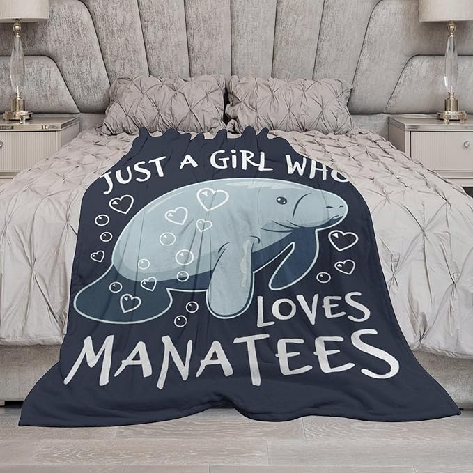 Just A Girl Who Loves Manatees Blanket Manatees Gifts for Girls Boys Woman Kids Lover Ocean Throw Blankets Soft Blanket Warm Fleece Flannel Plush Blankets for Bed Sofa Couch 60"x80"