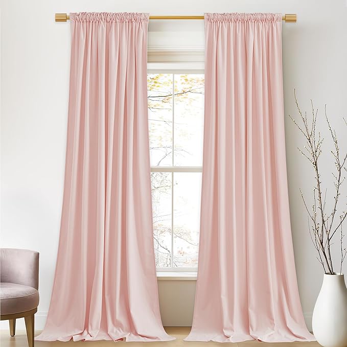 StangH Baby Pink Velvet Curtains 84 Inches Length, Room Darkening Soft Drapes with Back Tab Thermal Insulated Window Treatment for Girls Bedroom, Living Room, 52x84 Inch, 2 Panels