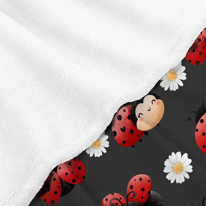 Thuswarm Cute Watercolor Ladybugs Grey Flannel Throw Blanket Warm Cozy Soft Funny Print Blankets for Bed Couch Sofa Room Decoration Gifts 40”×30” XSmall for Pets