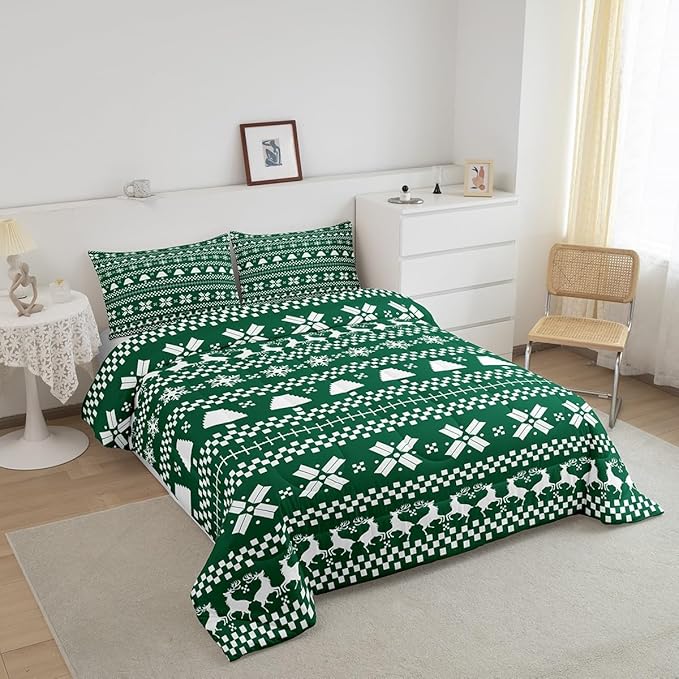 Feelyou Christmas Bedding Set for Kids Boys Girls Toddler Size Xmas Deer Elk Decor Comforter Set Ultra Soft Xmas Snowflake Comforter Winter Duvet Quilt Bedroom Decor Christmas Decor Quilt