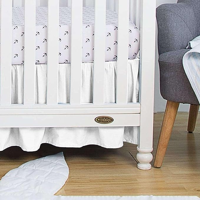 100% Egyptian Cotton, Nursery Crib Toddler (24" x 38" + 10") 800 Thread Count Crib Skirt Dust Ruffle, Bedding Skirts for Baby Boys or Girls, 10" Drop, Navy Blue Solid