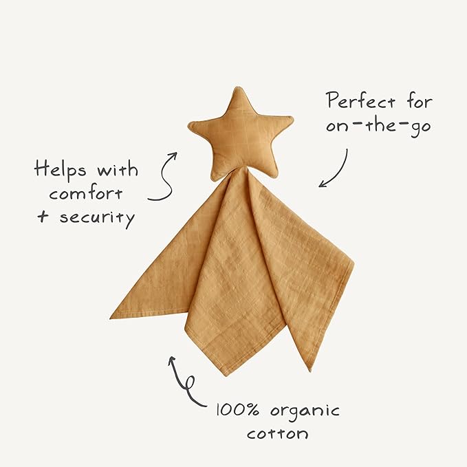 mushie Star Security Blanket | Baby Lovey | 100% Organic Muslin Cotton (Fall Yellow)