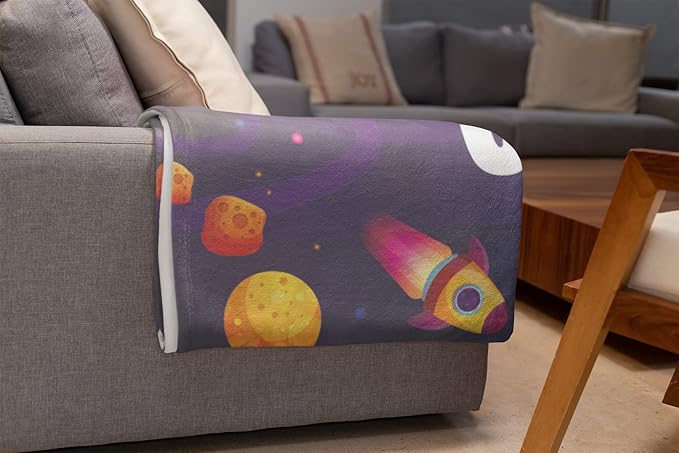 Custom Cozy Kids Blanket | Space Themed Decor | Personalized Soft Warm Lightweight Blanket | Baby Gift for Boys & Girls (Fleece - 50x60)