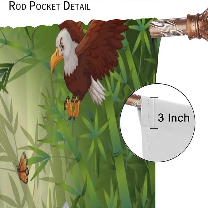 Cartoon Animal Curtains, Cute Animals Bamboo Forest Blackout Window Treatments, Rod Pocket Thermal Insulated Drapes 2 Panel Sets for Kids Room Nursery Classroom, 72" W X 63" L