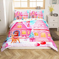 Feelyou Christmas Pink Comforter Cover Set Cute Deer Print Bedding Set King Size for Kids Boys Girls Bedroom Bed Decor Xmas Christmas Duvet Cover Soft Bedspread Cover,No Comforter
