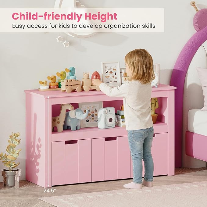 Costzon Toy Storage Cabinet, Toy Chest w/ 3 Removable Drawers, Wheels & Spacious Tabletop, Toddler Storage Organizer for Kids Room, Playroom & Nursery (Pink, 13" D x 40" W x 24.5" H (3 Drawers))
