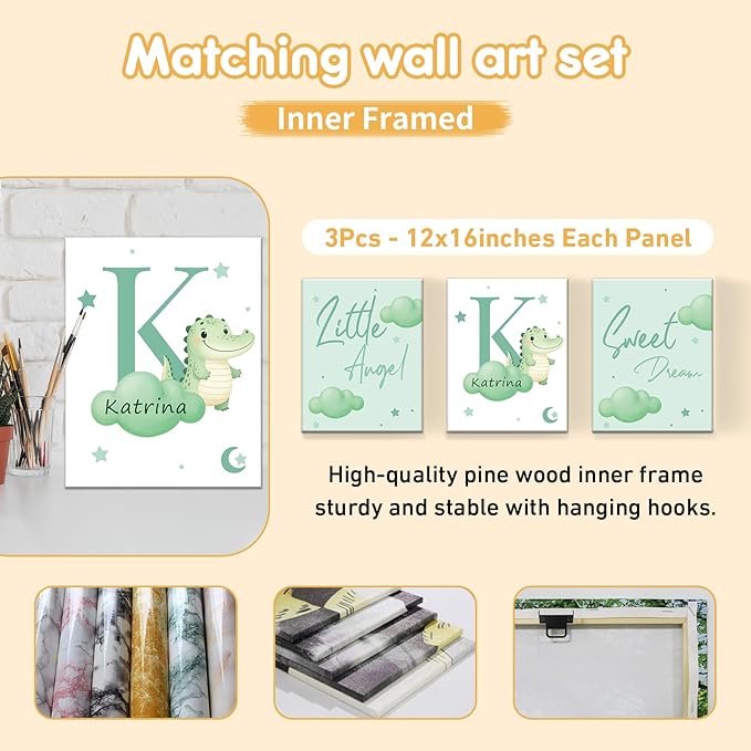 Custom Baby Bedding Set, 5 Pcs Personalized Baby Crib Sets with Name, Toddler Bedding Set for Baby Girls Boys, Green Crocodile Double Layer Nursery Bedding Set, Customized Gifts for Infants