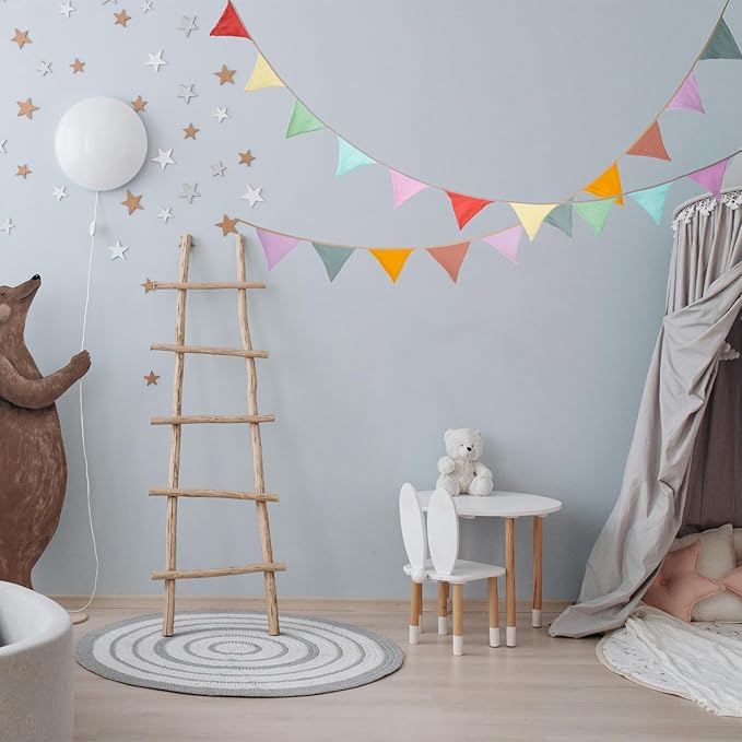 Fabric Bunting Banner, 2 Pack Handmade Neutral String Banner Each 8.5 ft 10 Flags Nursery Wall Hanging Wedding Birthday Home Baby Shower Party Decoration Bunting (Pink)