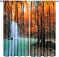 Forest Waterfall Blackout Curtains, Fall Leaves Trees Jungle Autumn Stream Country Nature Landscape Scenery Window Drapes, for Bedroom Living Room 52" W X 84" L