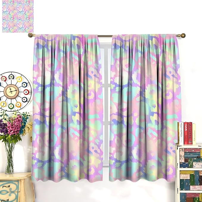 Colorful Leopard Curtains, Cheetah Safari Modern Rainbow Leopard Design Window Curtains for Bedroom Living Room Boys Kids Room 63" W X 72" L