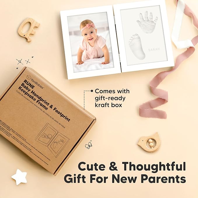 KeaBabies Personalized Baby Hand and Footprint Kit, Quick Dry Clay - Newborn Keepsake Feet and Handprint Kit, Nursery Picture Frame, New Mom Gifts for Baby Showers & Registry (Alpine White)