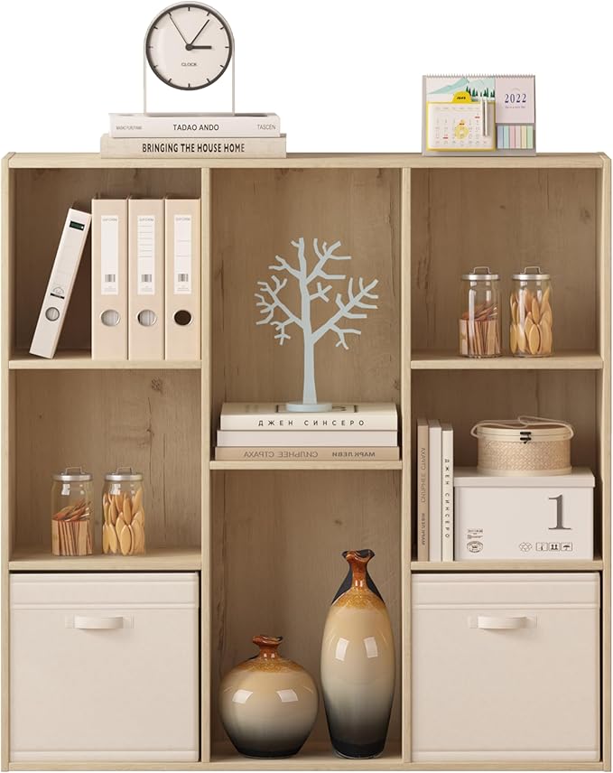 8 Cube Storage Organizer Bookshelf, Closed Back Display Bookcase, Cubby Shelf for Home Office, Living Room, Bedroom, Kids Room, Large Capacity Toy Storage, 35.98" L x 9.45" W x 35.91"H, White Oak