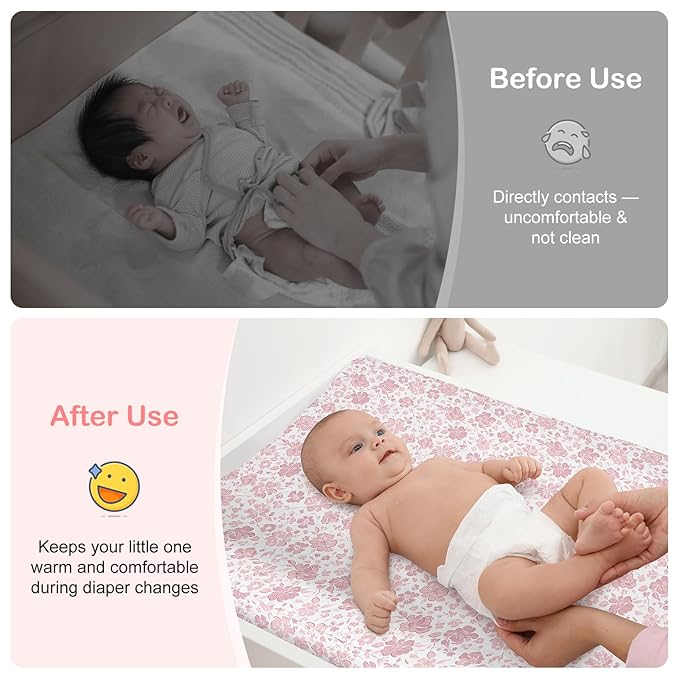 FIOBEE Changing Pad Cover Waterproof 2 Pack Quilted Diaper Change Table Sheets Breathable & Ultra Soft for Newborn Baby Boys Girls Fitted Changer Pads 32"x 16", Pink
