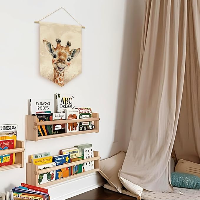 Safari Decor, Woodland Nursery Decor, Baby Giraffe Cute Wall Art,Kids room Canvas Banner,Watercolor Animal Giraffe for Living Room Bedroom, Hanging Pennant Flag Banner 15x11in