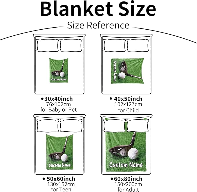 Personalized Golf Blanket Number and Name: Custom Golf Throw Blankets Super Soft Flannel Customized Name Softball Gifts for Kids Boys Girls Women Men Golf Lover(50" x 60" for Teen)