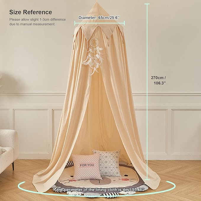 Bed Canopy for Kids, Girls Bed Curtain Bed Room Decor Hanging House Castle Reading Nook Dreamy Canopy(Light Yellow)