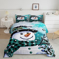 Feelyou Kids Christmas Theme Decorations Bedding Set Xmas Snowman Comforter Set for Boys Girls Snowflake Kawaii Cute Comforter Watercolor Teal Quilt Set Bedroom Collection Toddler Size