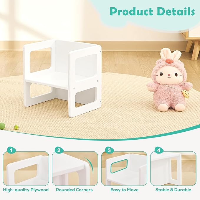 FUNLIO Height Adjustable Montessori Weaning Chair for Age 1-3, Quality Solid Wooden Chair, for Eating/Reading/Playing,Montessori Furniture with CPC Certified - White